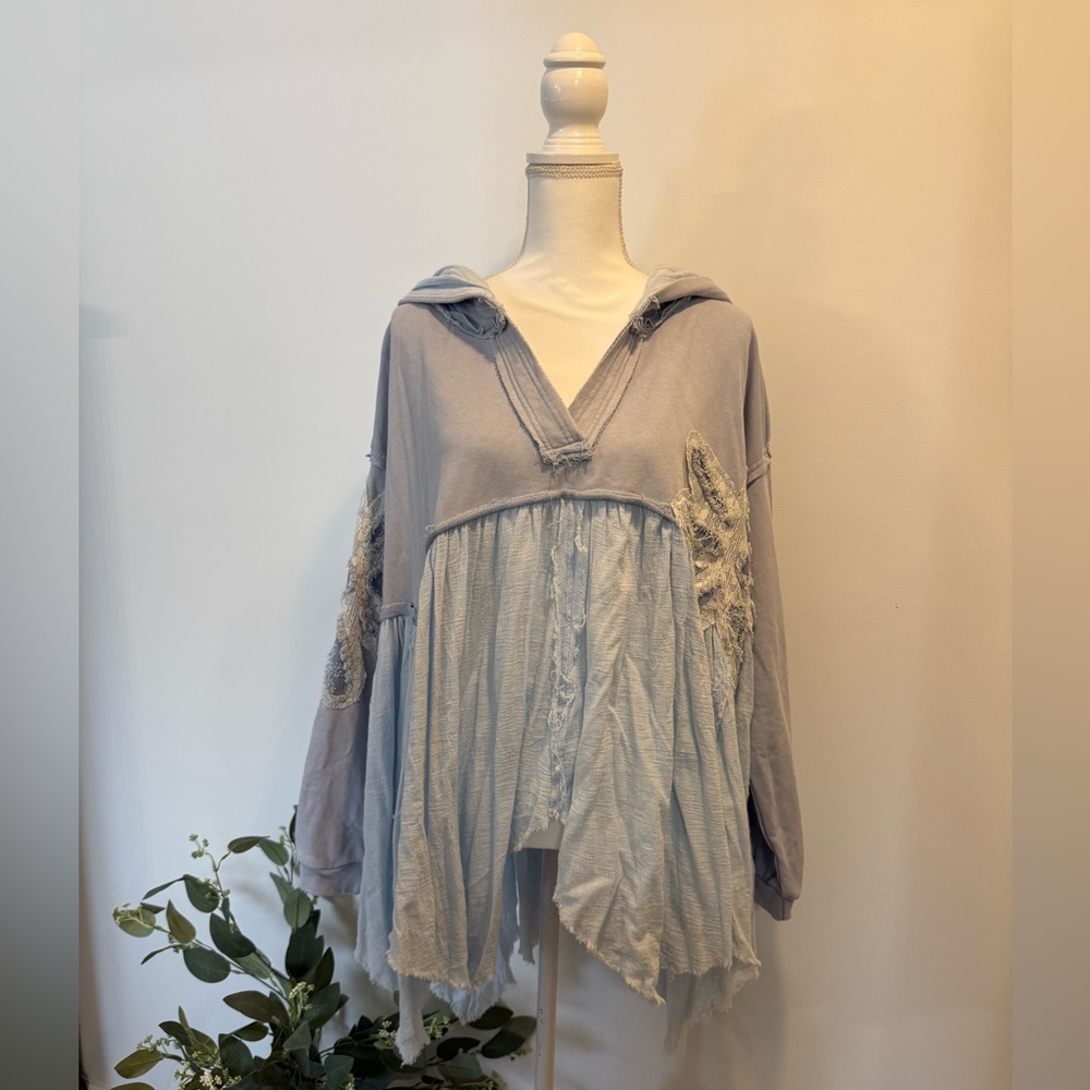 Oli & Hali Pale Blue Hooded Peasant Blouse